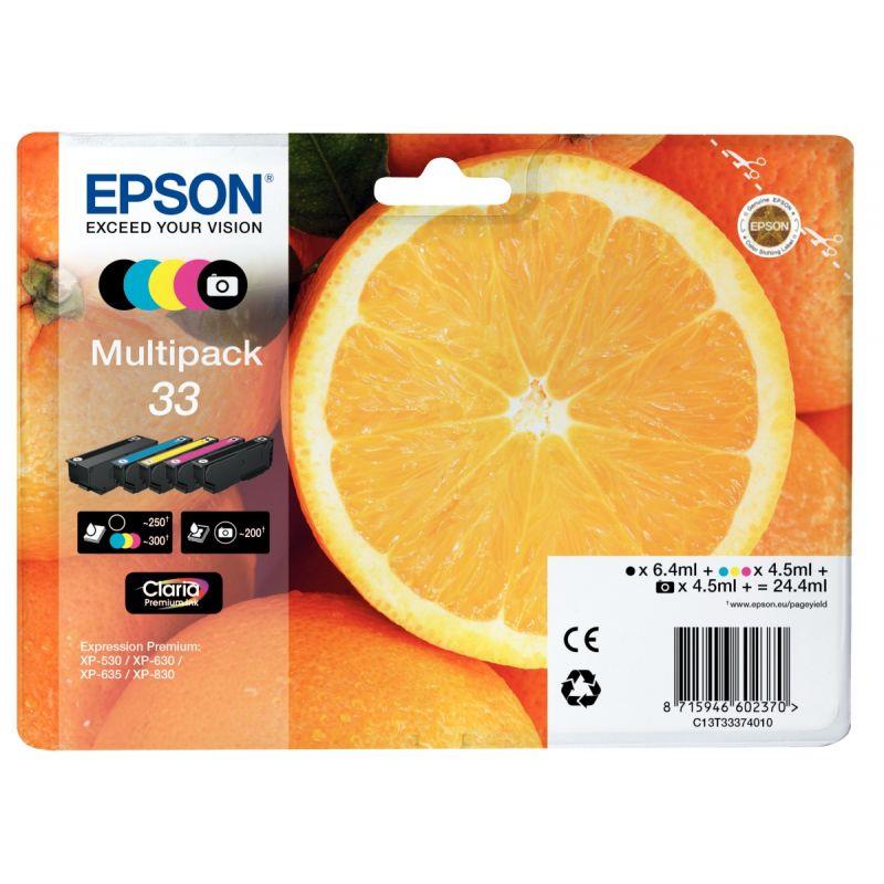 Image de  Epson ORANGE / 33 lot 5 cartouches encre noir, noir photo, cyan, magenta, jaune authentique T333740 