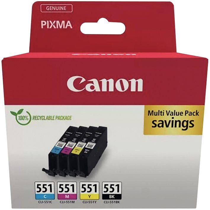 Image de  Canon 551 pack de 4 cartouches jet d''encre noire, cyan, magenta et jaune authentique (CLI551CMJ) 