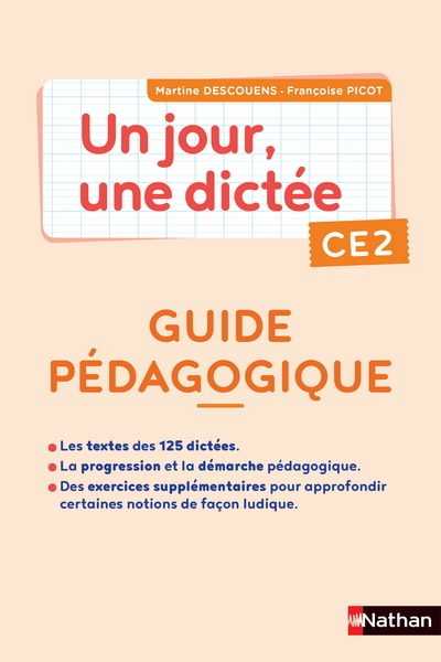 Ref. 3133091251208, Un jour, une dictée CE2 - cahier corrigé + guide pcf, marque NATHAN