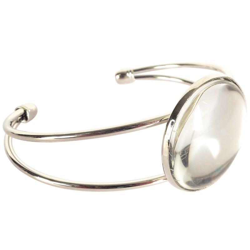 Image de  Sachet de 10 bracelets argentés rigides avec 10 cabochons en verre 