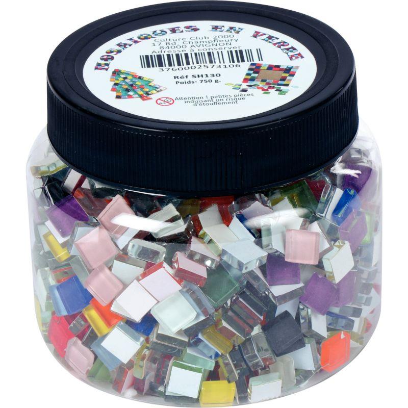 Image de  Pot de 750 grammes de mosaïque colorées en verre, format : 10 x 10 mm 