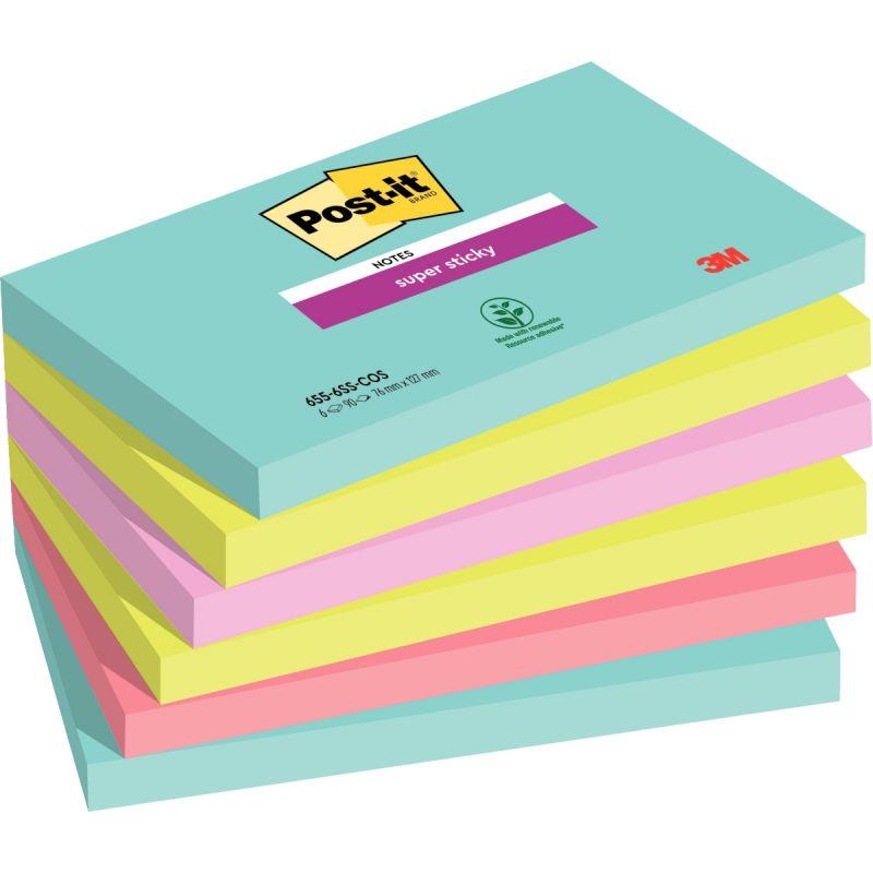 Image de  Paquet de 6 blocs de 90 feuilles Super Sticky post-it, 76 x 127 mm, Coloris cosmic 