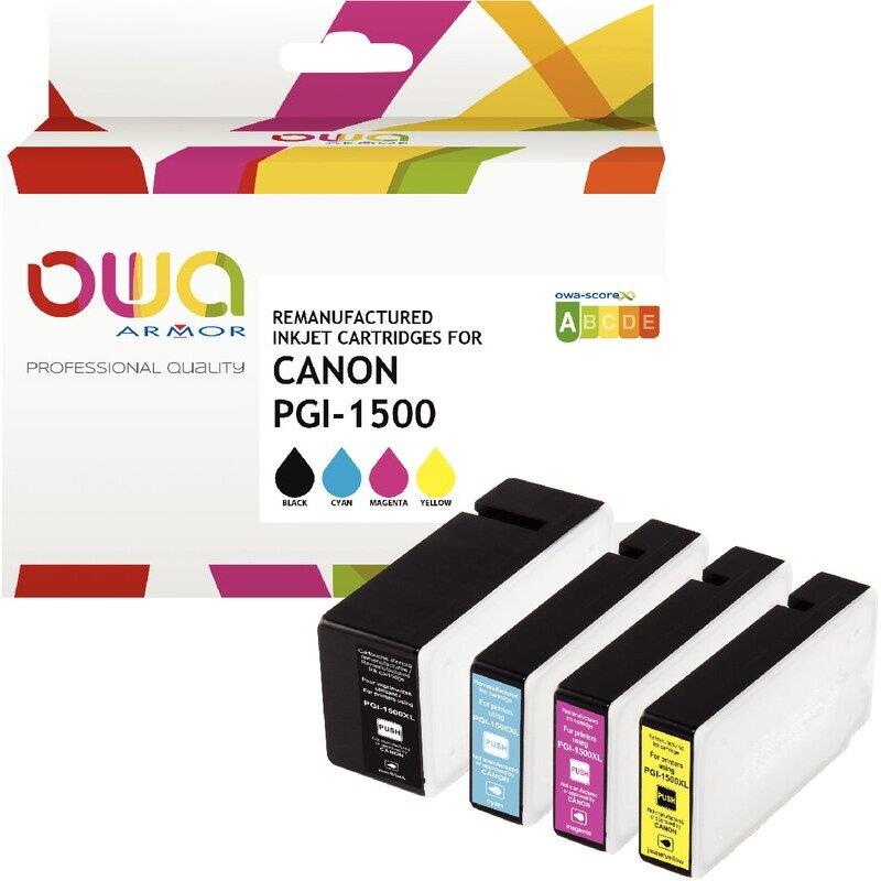 Ref. 33991, OWA Lot 4 cartouches jet d''encre NCMJ haute capacité compatible CANON PGI1500XL (9182B001), marque ARMOR