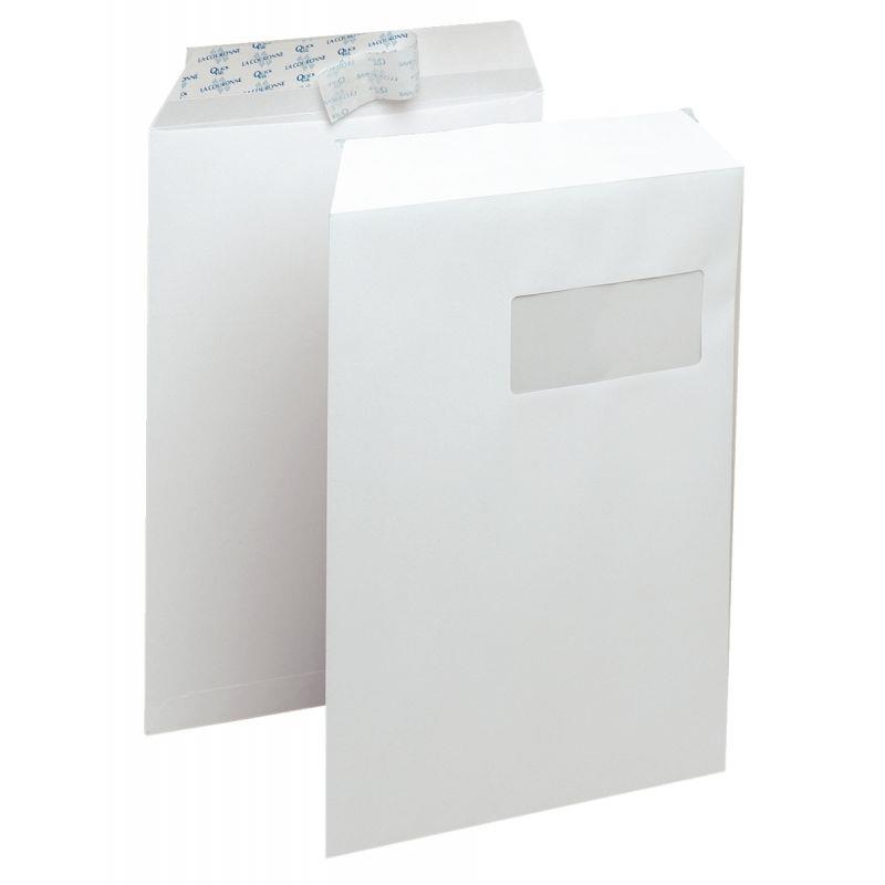 Image de  Boite de 250 pochettes blanches 229x324mm 90g bande siliconée fenêtre 50x100mm 