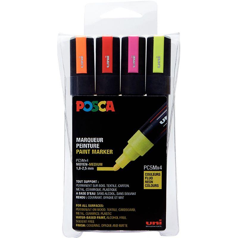Image de  Set de 4 marqueurs Posca fluo pointe moyenne ogive assortis 