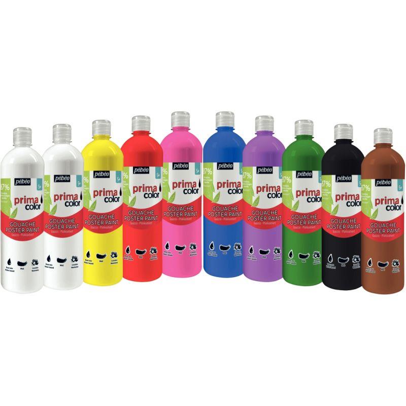 Image de  Lot de 10 Flacons 1L de gouache PRIMACOLOR, couleurs assorties 