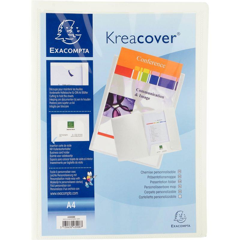 Image de  Chemise de présentation personnalisable 2 rabats KREACOVER en polypropylène 4/10ème, blanc 