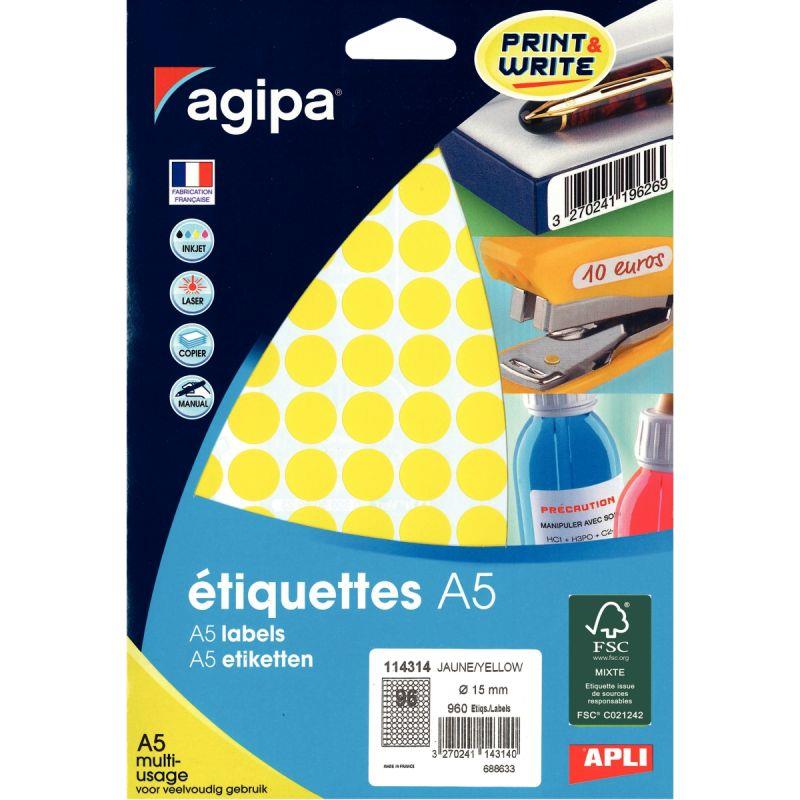 Image de  Etui de 960 pastilles adhésives diamètre 15 mm jaune 