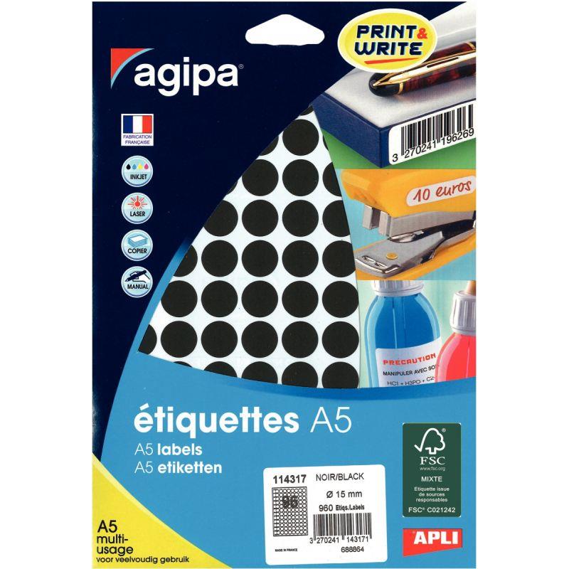 Image de  Etui de 960 pastilles adhésives diamètre 15 mm noir 