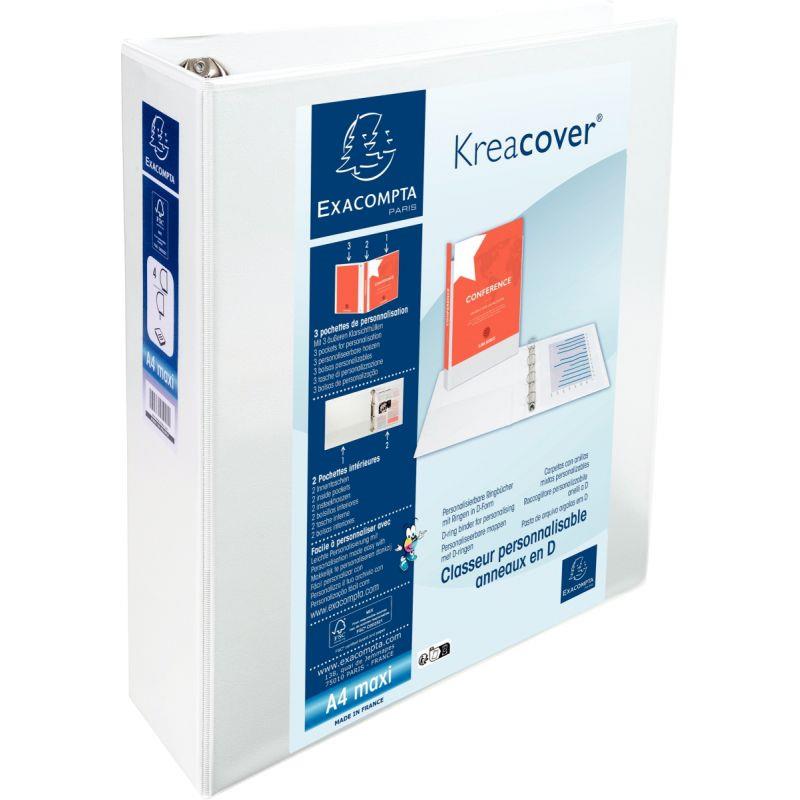 Image de  Classeur personnalisable KREACOVER format A4+, 4 anneaux diamètre 60 mm, blanc 
