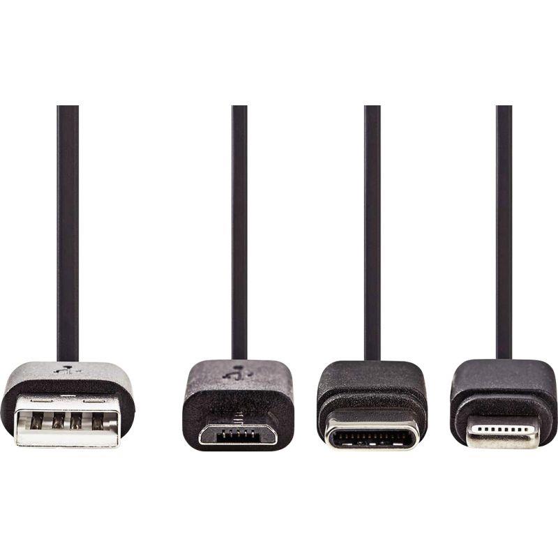 Image de  Cordon USB type A vers type Lightning ou micro USB B ou C 1m noir 