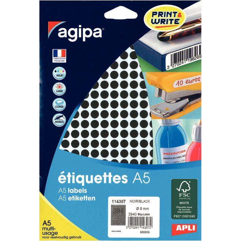 Image de  Etui de 2940 pastilles adhésives diamètre 8 mm noir 