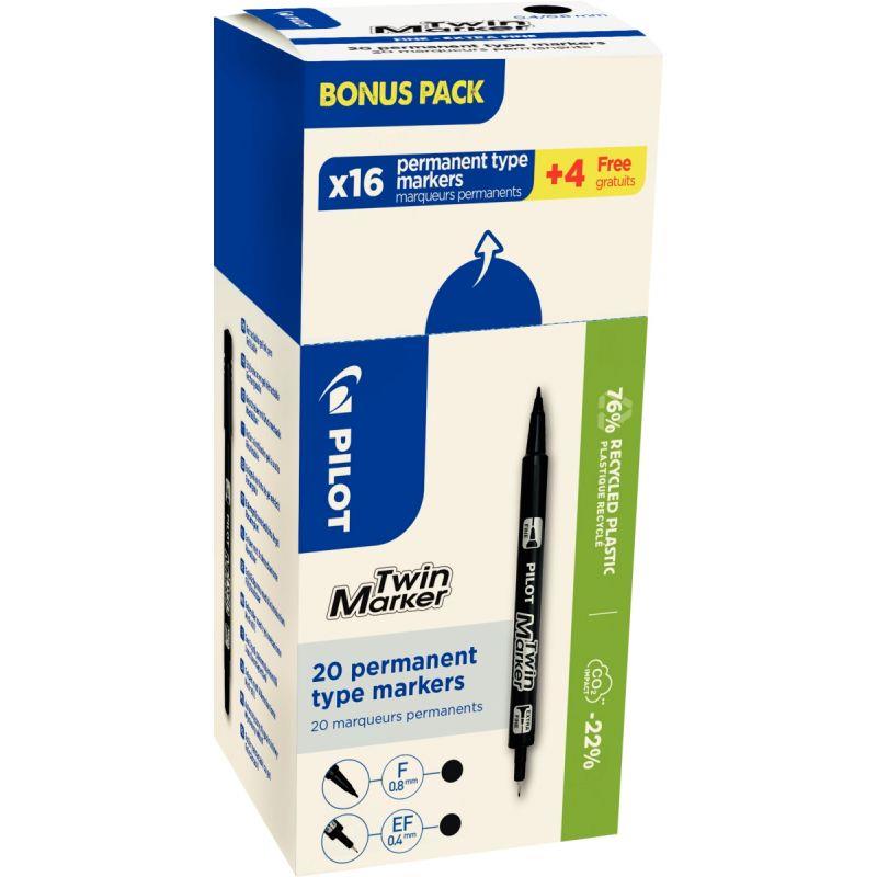 Image de  Écopack de 20 marqueurs Twin marker noirs dont 4 gratuits 