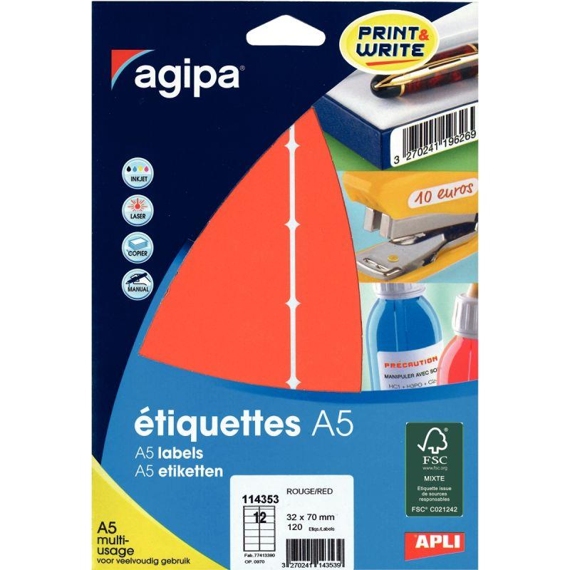 Image de  Etui de 120 étiquettes couleur multi-usages 70x32mm coloris rouge 