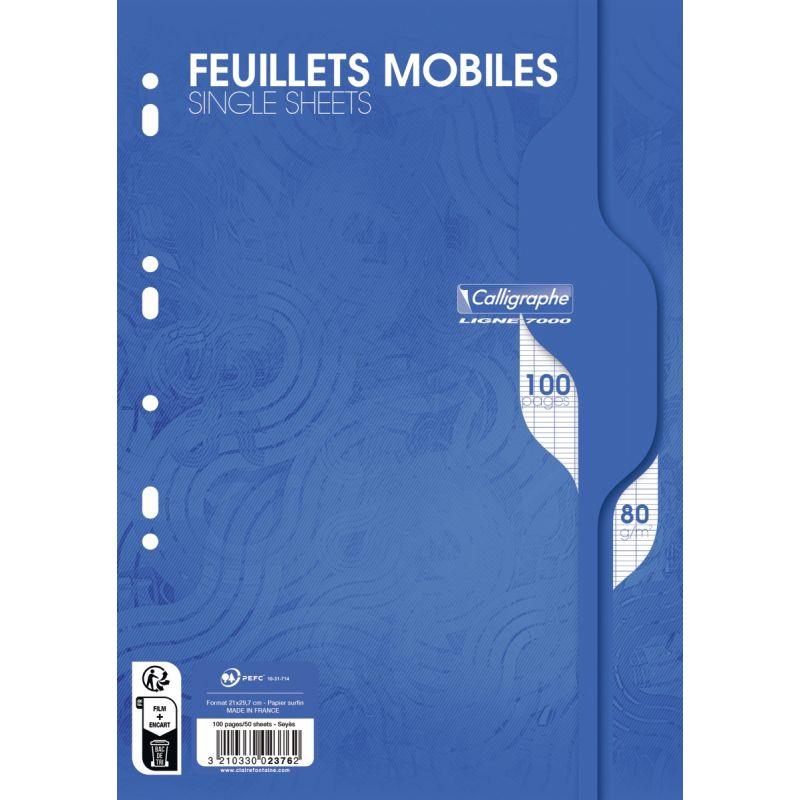Image de  Sachet de 50 feuillets mobiles, format A4, seyès, papier 80g, blanc 