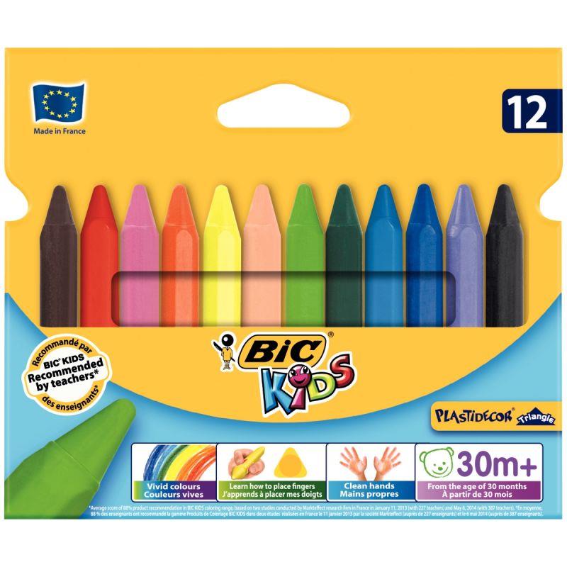 Image de  Étui de 12 craies Plastidécor triangulaires assorties 