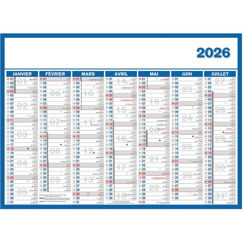 Ref. 52481, Calendrier semestriel 7 mois par face 40x55cm souple, marque N.C
