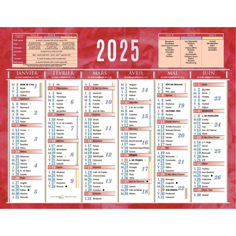 Image de  Calendrier semestriel 6 mois par face 13,5x17,5cm rouge 