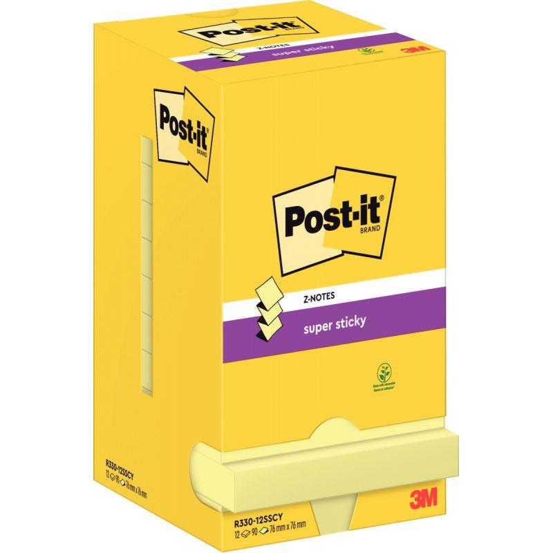 Image de  Lot de 12 blocs  de 90 feuilles Z-Notes Super Sticky post-it, 76 x 76 mm, couleur : jaune 