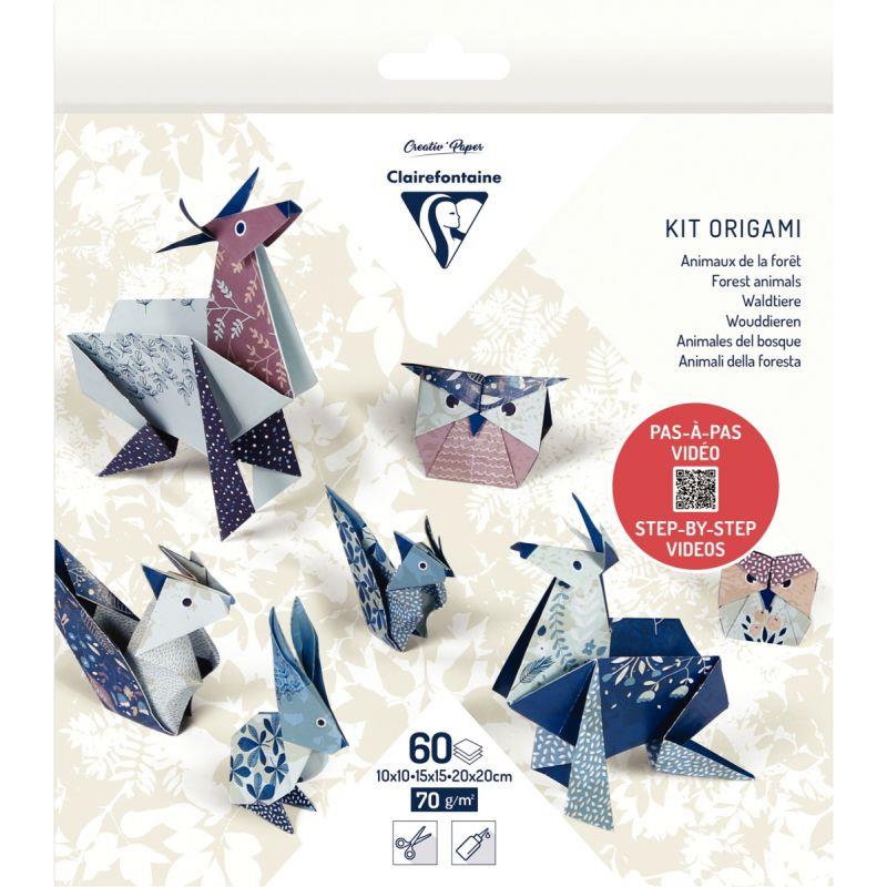 Image de  Pochette 60 feuilles origami 3 formats animaux de la foret 