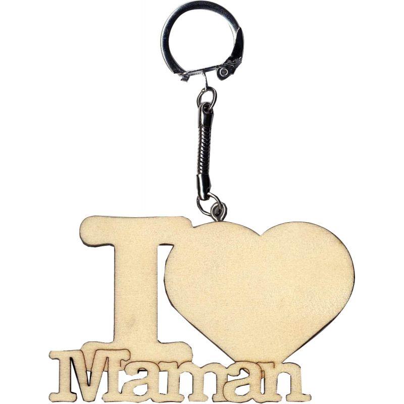 Image de  Porte-clés en bois I love Maman 