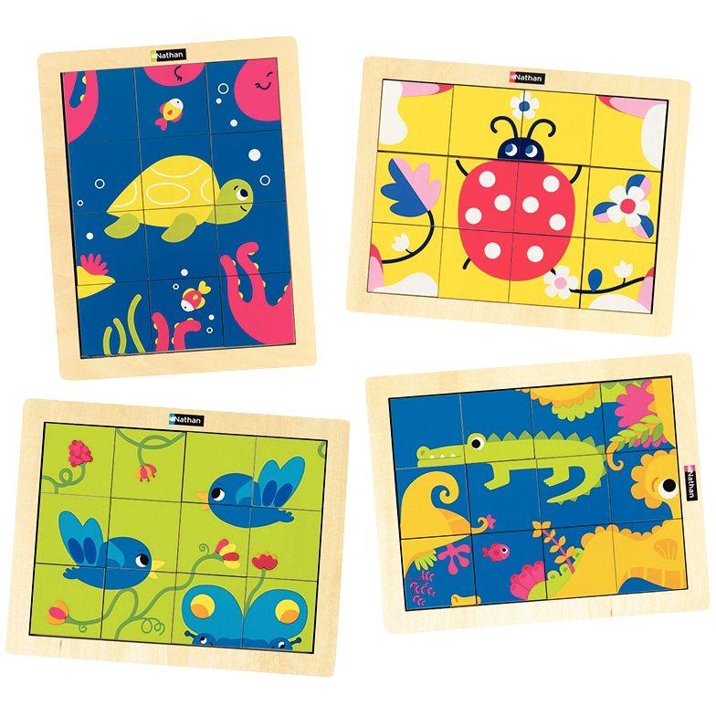 Ref. 55739, Lot de 4 puzzles magiques 12 pièces, les animaux, marque NATHAN