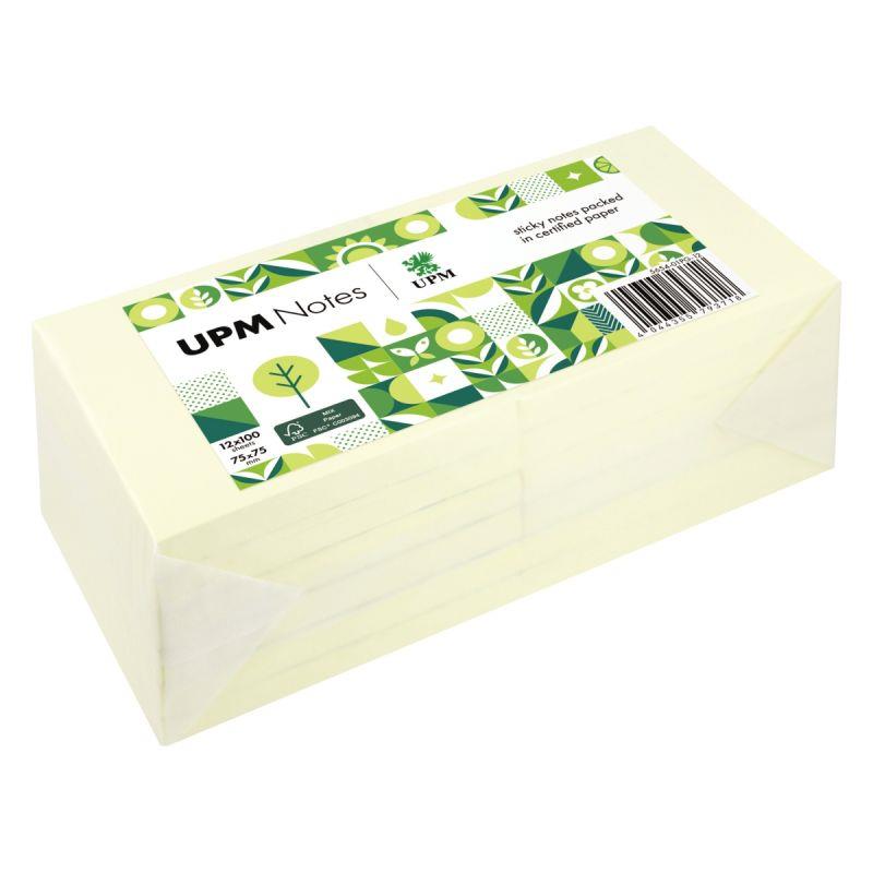 Image de  Lot de 12 bocs repositionnables 75 x75mm, coloris jaune, emballage recyclable 