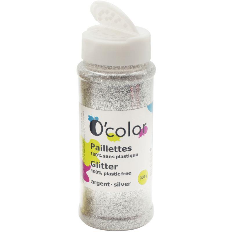 Image de  Pot de 100 grammes de paillettes sans plastique coloris argent 