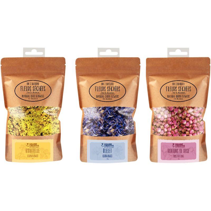 Image de  Lot de 3 sachets de fleurs séchées assorties 