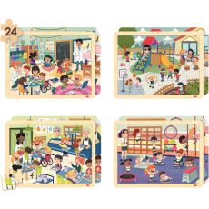 Image de  Lot de 4 puzzles à cadre en bois 24 pièces, l''école inclusive 