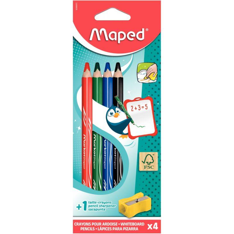 Image de  Etui de 4 crayons effaçable Markerpeps assortis + 1 taille crayon 