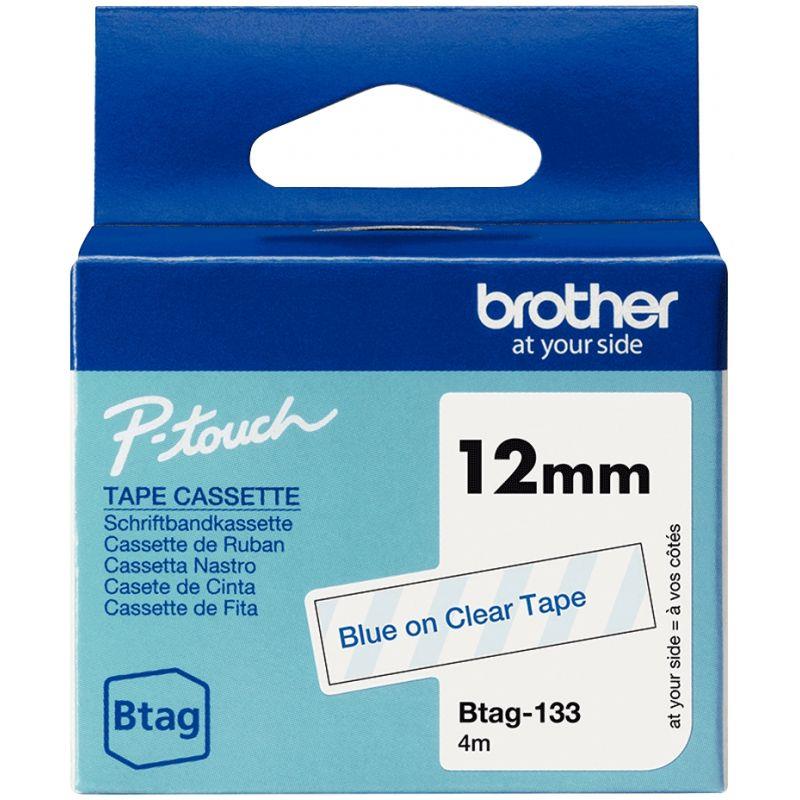 Image de  Recharge Brother BTAG bleu sur transparent 12 mm 