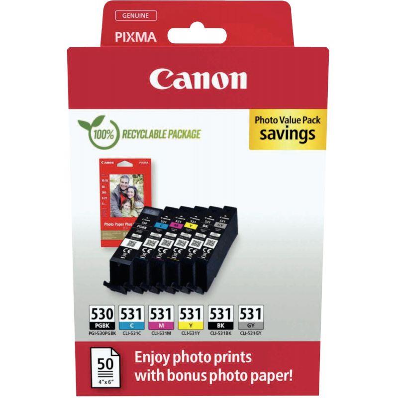 Image de  Canon 530/531 lot 6 cartouches encre noir photo, noir, cyan, magenta, jaune et grise authentique 
