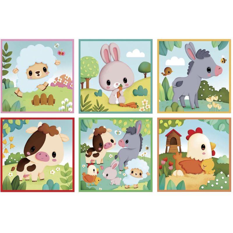 Ref. 57731, Boite de 9 cubes puzzles en carton, animaux de la ferme, marque N.C