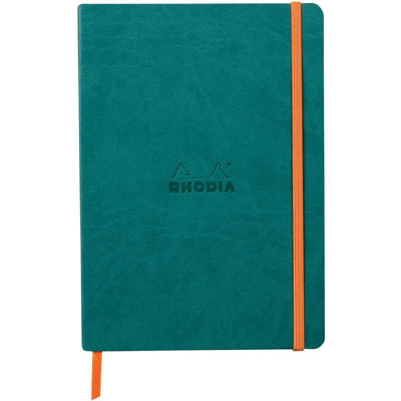 Image de  Carnet 160 pages RHODIARAMA format A5, ligné, couverture souple en simili cuir, bleu paon 