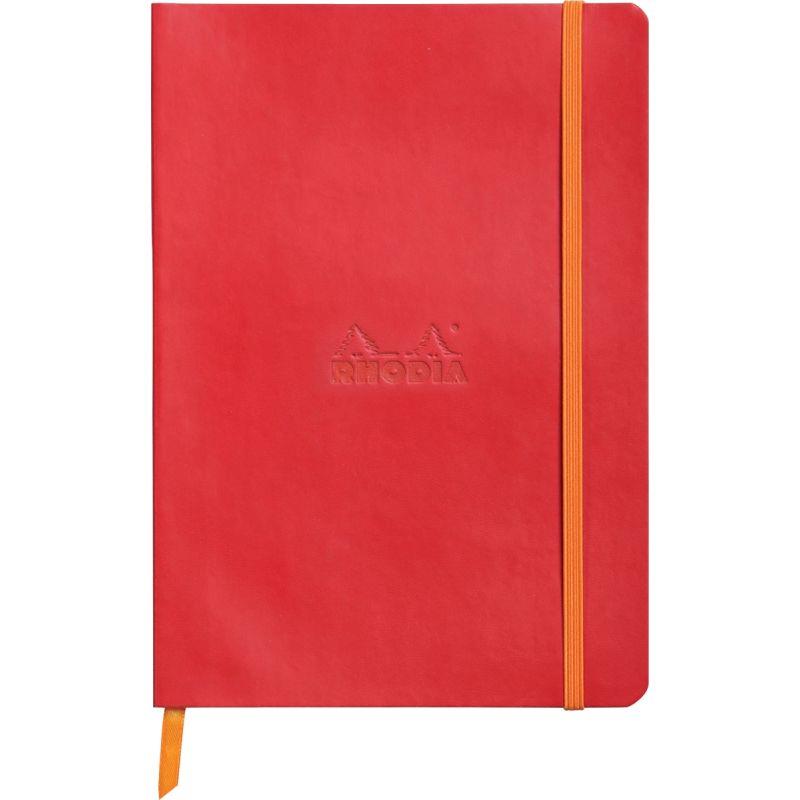 Image de  Carnet 160 pages RHODIARAMA format A5, 5x5, couverture souple en simili cuir, rouge coquelicot 