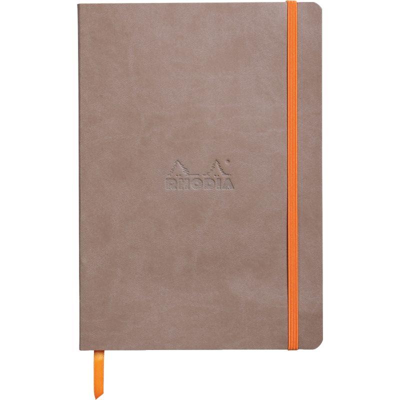 Image de  Carnet 160 pages RHODIARAMA format A5, 5x5, couverture souple en simili cuir, taupe 