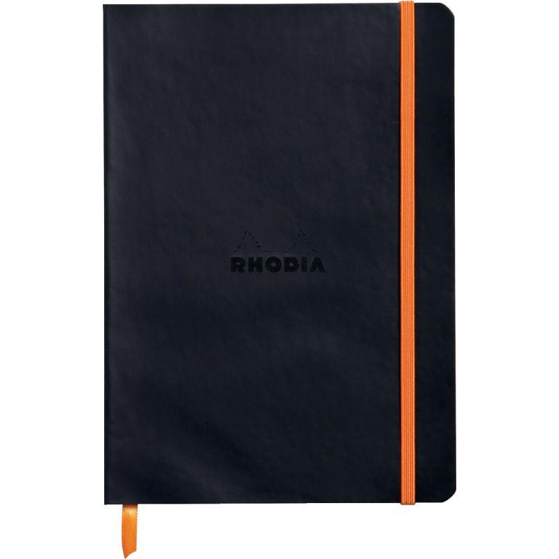 Image de  Carnet 160 pages RHODIARAMA format A5, 5x5, couverture souple en simili cuir, noir 