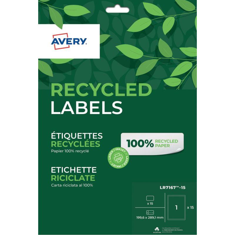 Image de  Paquet de 15 étiquettes recyclées laser et jet encre format 199.6 x 289.1 mm 