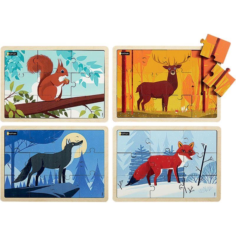 Ref. 58025, Lot de 4 puzzles, animaux de la forêt, marque NATHAN