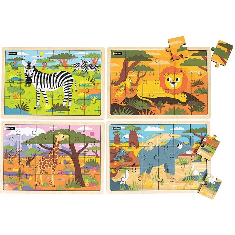 Ref. 58033, Lot de 4 puzzles, animaux de la savane, marque NATHAN