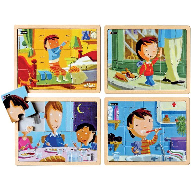 Ref. 58034, Lot de 4 puzzles, ma journée, marque NATHAN