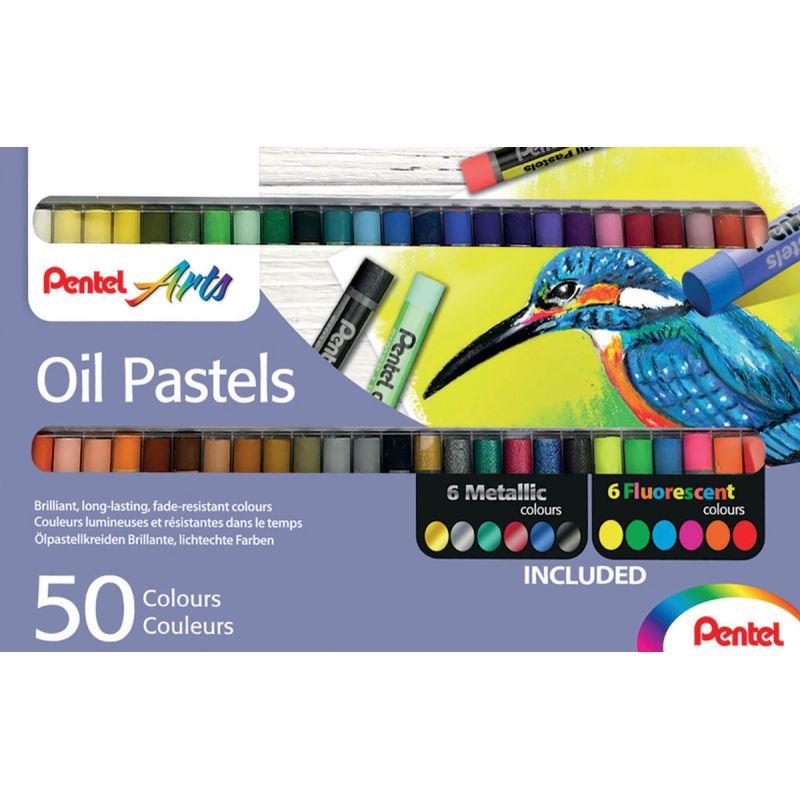 Ref. 58069, Boîte de 50 pastels à l''huile PHN classique fluo et métal, marque PENTEL