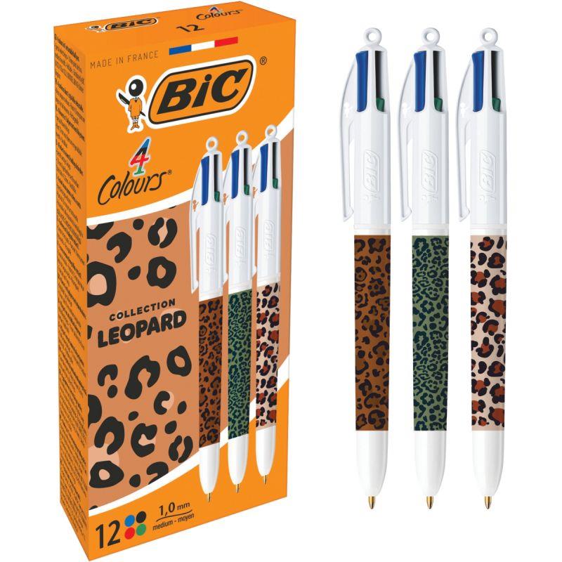 Image de  Boîte de 12 stylos bille 4 couleurs Léopard assortis 