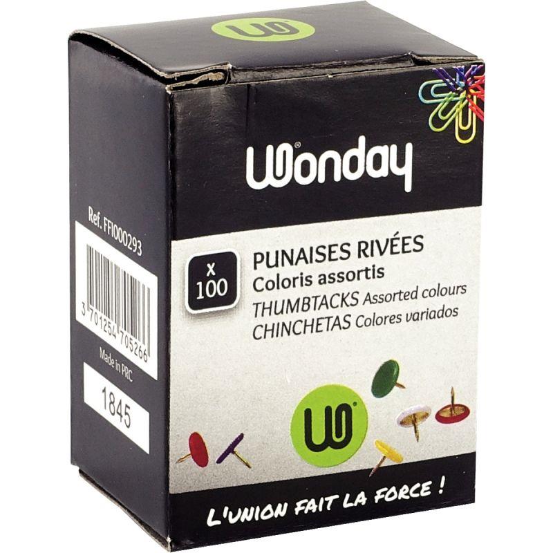 Image de  Boite de 100 punaises tête couleur 
