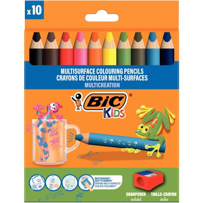 Image de  Étui de 10 crayons multi surface assortis + 1 taille-crayon 