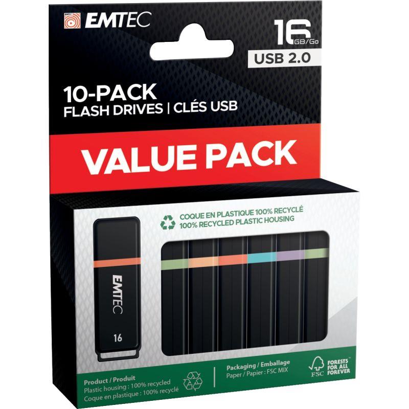 Ref. 59184, Pack de 10 clés USB 2.0 Emtec 16Go, marque EMTEC
