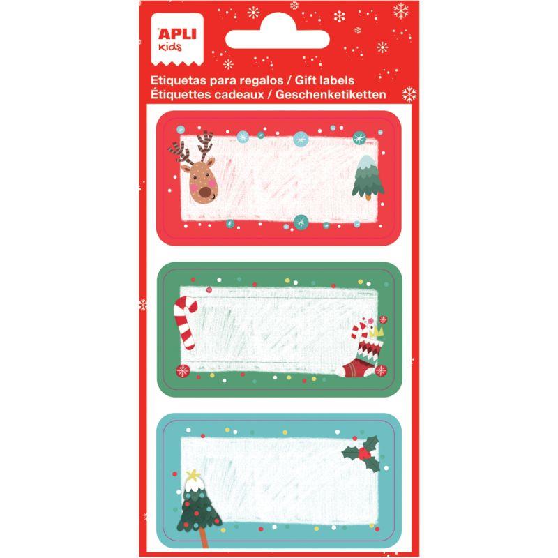 Ref. 59416, Pochette de 9 étiquettes cadeau noel cerfs, marque APLI
