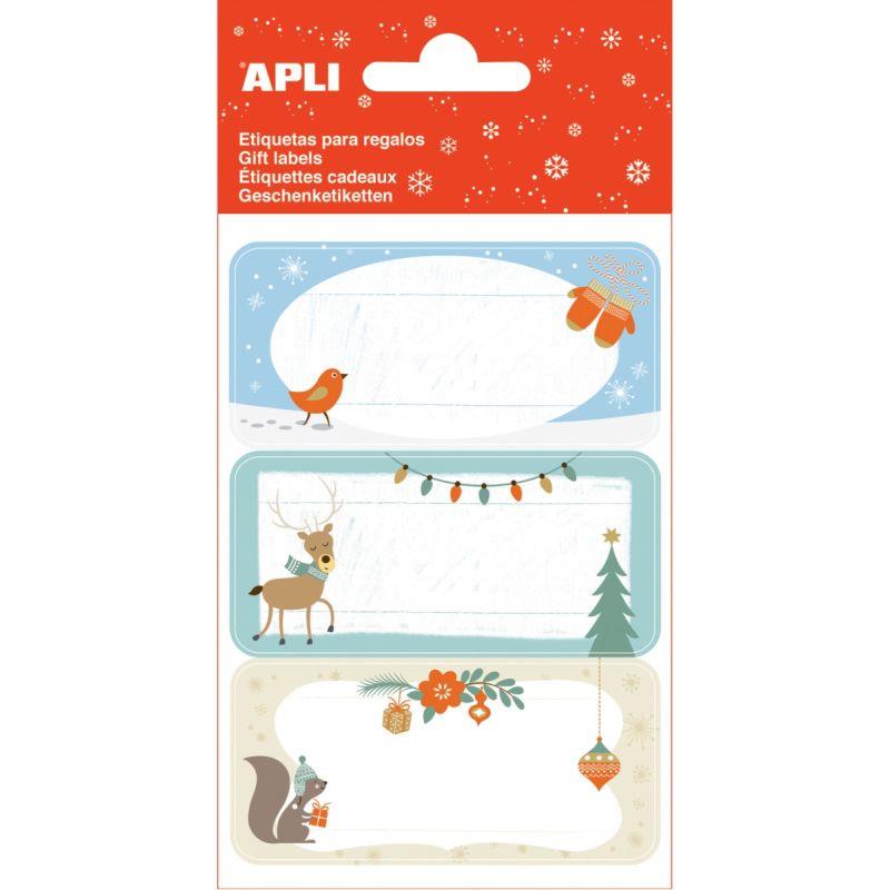 Ref. 59417, Pochette de 9 étiquettes cadeau noel écureuils, marque APLI