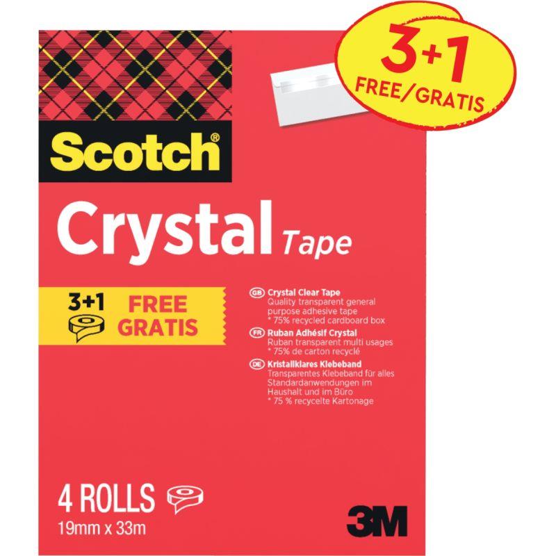 Image de  Rouleau adhésif transparent Cristal 19mmx33m 3 rouleaux + 1 gratuit 